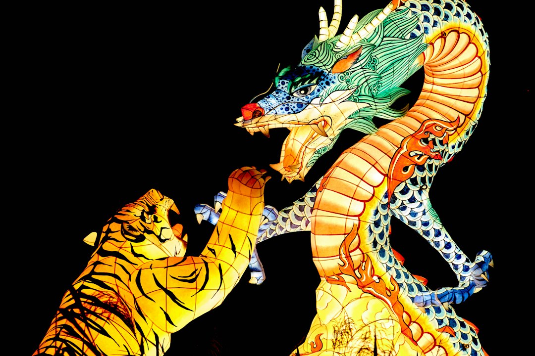 In South Korea these sculptures are part of the light festival.  Dragon vs. Tiger.